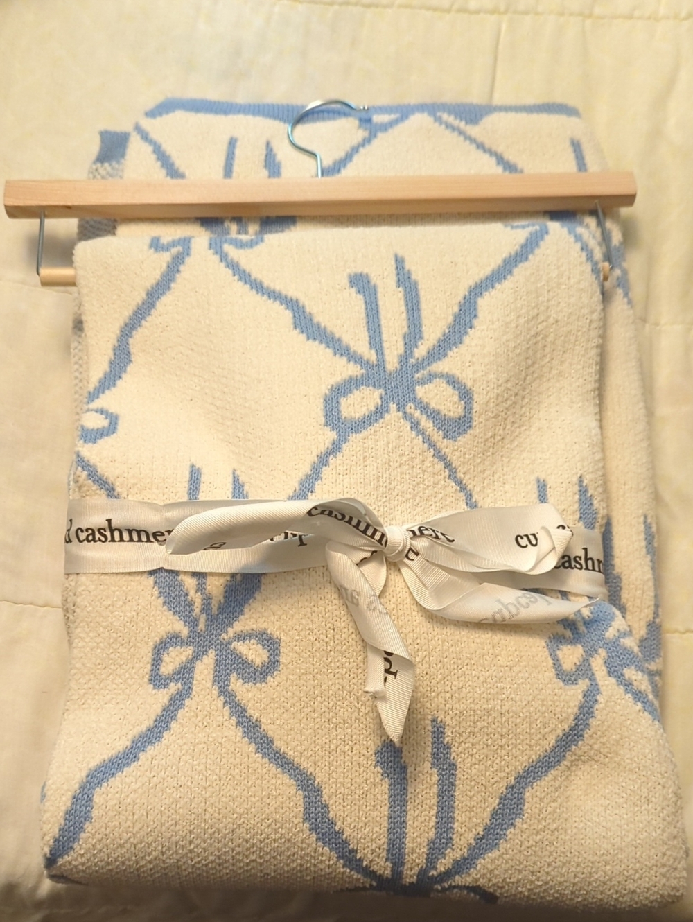 🆕 Cupcakes & Cashmere Ivory Throw with Pale Blue Bow Motif